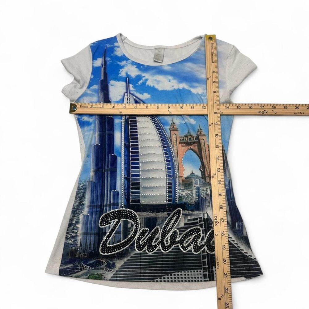 Y2K Vintage Graphic Dubai Mcbling Cityscape Fitted Baby Tee Size Small - Picture 3 of 6